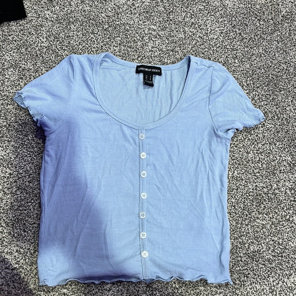 light blue button up t-shirt